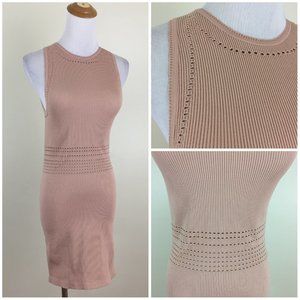 NWT ZARA Limitless Contour Collection Taupe Perforated High Neck Fitted Dress